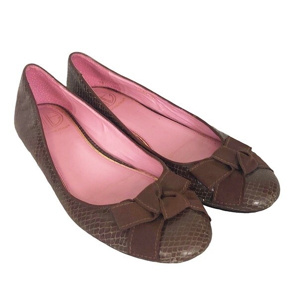 LILLY Pulitzer Brown Snakeskin Leather Ribbon Bow Slip On Ballet Flat - Picture 7 of 12